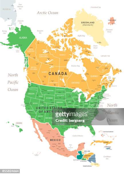 vintage map of north america - canada stock illustrations