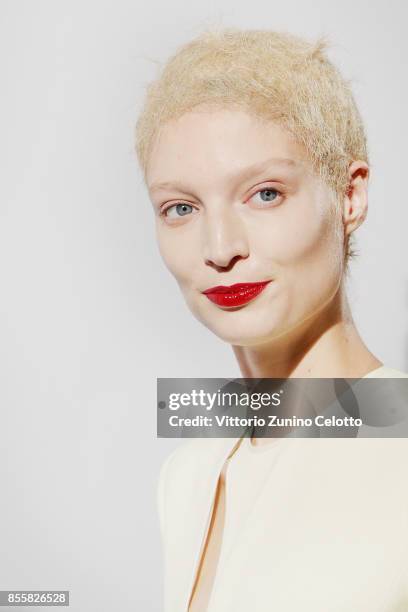 Model poses prior the Haider Ackermann show as part of the Paris Fashion Week Womenswear Spring/Summer 2018 on September 30, 2017 in Paris, France.