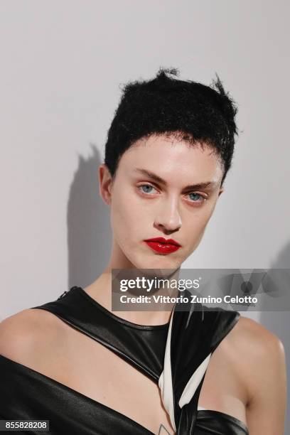 Model poses prior the Haider Ackermann show as part of the Paris Fashion Week Womenswear Spring/Summer 2018 on September 30, 2017 in Paris, France.