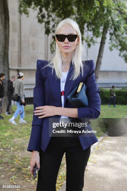 Model, Sasha Luss, attends the Mugler show as part of the Paris Fashion Week Womenswear Spring/Summer 2018 on September 30, 2017 in Paris, France.