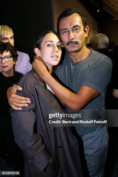 Delfina Delettrez and stylist Haider Ackermann pose Backstage after the Haider Ackermann show as part of the Paris Fashion Week Womenswear...