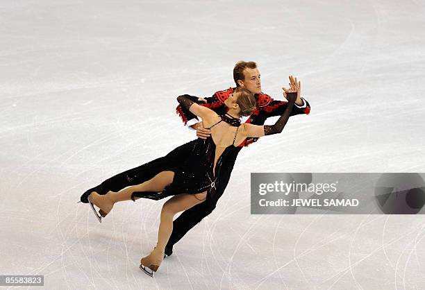 Zoe Blanc and Pierre-Loup Bouquet from France perform during the Ice Dance Compulsory Dance event of the 2009 World Figure skating Championships at...