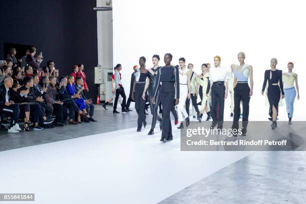 Guests attend the Haider Ackermann show as part of the Paris Fashion Week Womenswear Spring/Summer 2018 on September 30, 2017 in Paris, France.