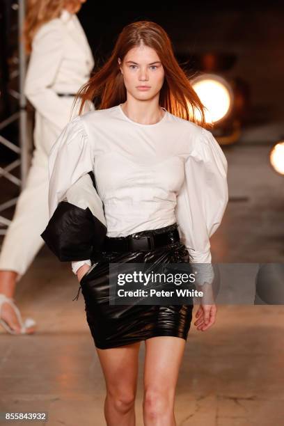 Myrthe Bolt walks the runway during the Isabel Marant show as part of the Paris Fashion Week Womenswear Spring/Summer 2018 on September 28, 2017 in...