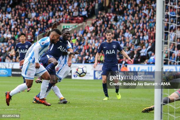 Moussa Sissoko of Tottenham Hotspur scores a goal to make it 0-4 during the Premier League match between Huddersfield Town and Tottenham Hotspur at...