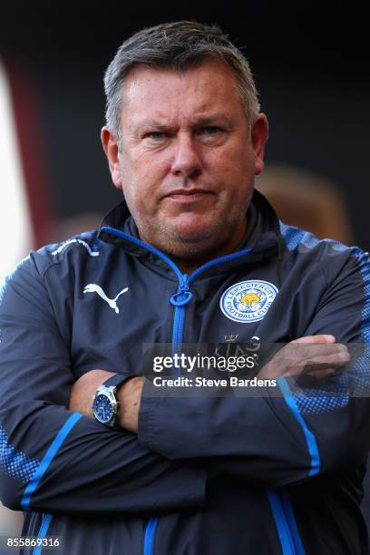 Craig Shakespeare, manager of Leicester City looks on prior to the Premier League match between West Ham United and Swansea City at London Stadium on...
