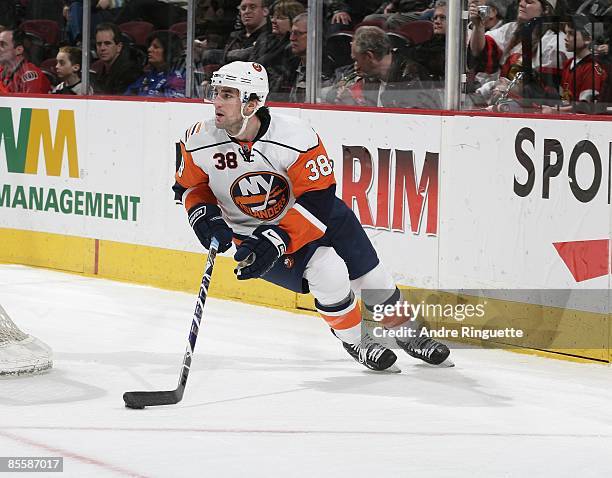 Jack Hillen of the New York Islanders skates against the Ottawa Senators at Scotiabank Place on March 21, 2009 in Ottawa, Ontario, Canada.