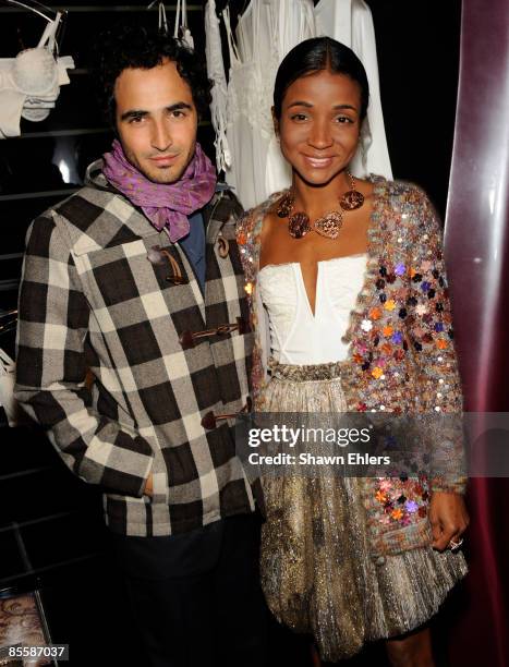 Designer Zac Posen and Genevieve Jones attend the La Perla Spring 2009 and Genevieve Jones Fall 2009 collection preview at La Perla Black Label on...