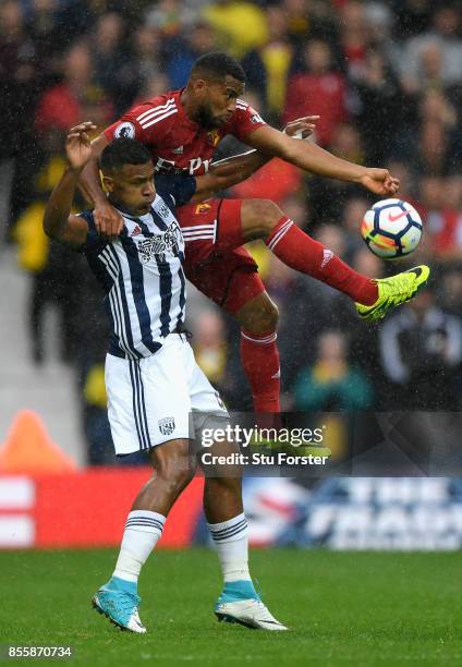 Adrian Mariappa of Watford and Jose Salomon Rondon of West Bromwich Albion compete for the ball during the Premier League match between West Bromwich...