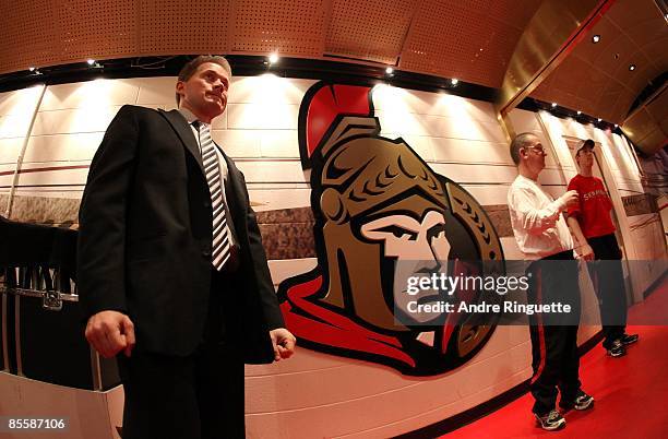 Cory Clouston of the Ottawa Senators waits in the players' tunnel prior to a game against the New York Islanders at Scotiabank Place on March 21,...