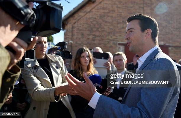 French right-wing Les Republicains MP Guillaume Peltier arrives on September 30, 2017 at the "Fete de la Violette" , a political gathering organised...