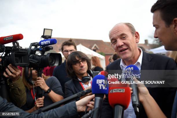 French Mayor of Touquet Daniel Fasquelle holds a press conferences on September 30, 2017 at the "Fete de la Violette" , a political gathering...