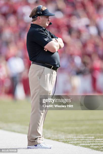 Head Coach Gary Petterson of the TCU Horned Frogs on the sidelines during a game against the Arkansas Razorbacks at Donald W. Reynolds Razorback...