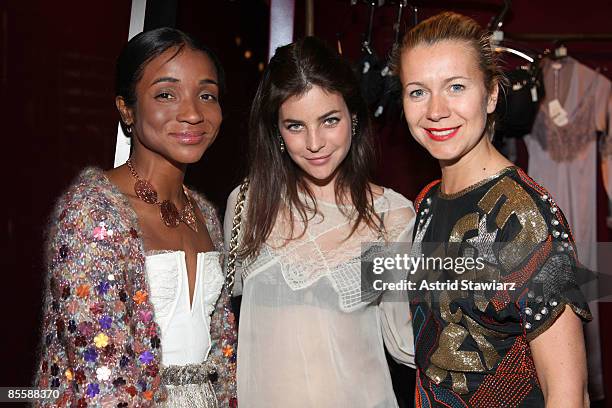 Genevieve Jones, Julia Restoin-Roitfeld and Natalie Joos attend the La Perla Spring 2009 and Genevieve Jones Fall 2009 collection preview at La Perla...