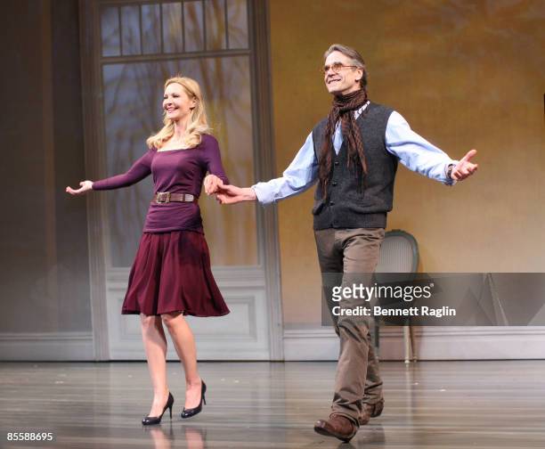 Actors Joan Allen and Jeremy Irons attend the opening night of "Impressionism" on Broadway at the Schoenfeld Theatre on March 24, 2009 in New York...
