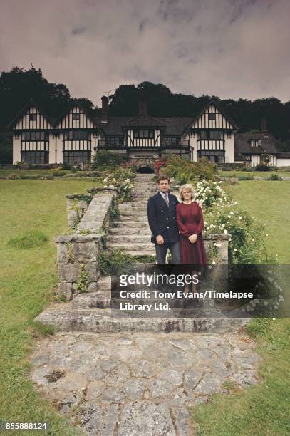 Kay and Paul Henderson, pioneers of the British country house hotel movement, at Gidleigh Park, UK, 1983.