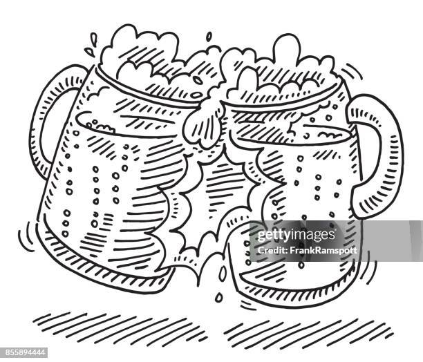 cheers beer mugs clashing drawing - beer transparent background stock illustrations