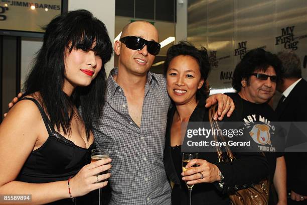 Elly May Barnes, Mark Lizotte and Jep Lizotte pose during the official launch of `My First Gig.. With Jimmy Barnes` at Studio 24 on March 25, 2009 in...