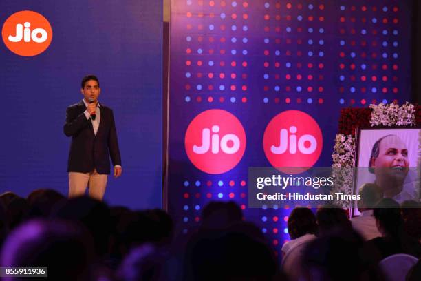 Akash Ambani, son of Reliance Industries Ltd. Chairman Mukesh Ambani, launches the new iPhone 8 and 8 Plus with Jio specific offers and the special...