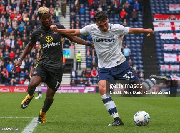 Preston North End's Josh Earl takes on Sunderland's Didier Ndong during the Sky Bet Championship match between Preston North End and Sunderland at...