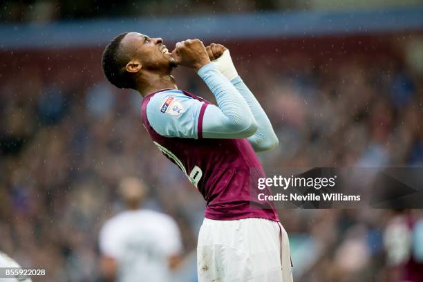 Jonathan Kodjia of Aston Villa during the Sky Bet Championship match between Aston Villa and Bolton Wanderers at Villa Park on September 30, 2017 in...