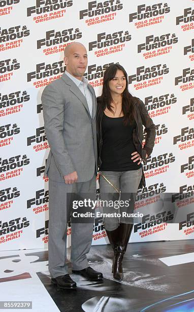 Vin Diesel and Michelle Rodriguez attend the 'Fast & Furious' photocall on March 25, 2009 in Rome, Italy.