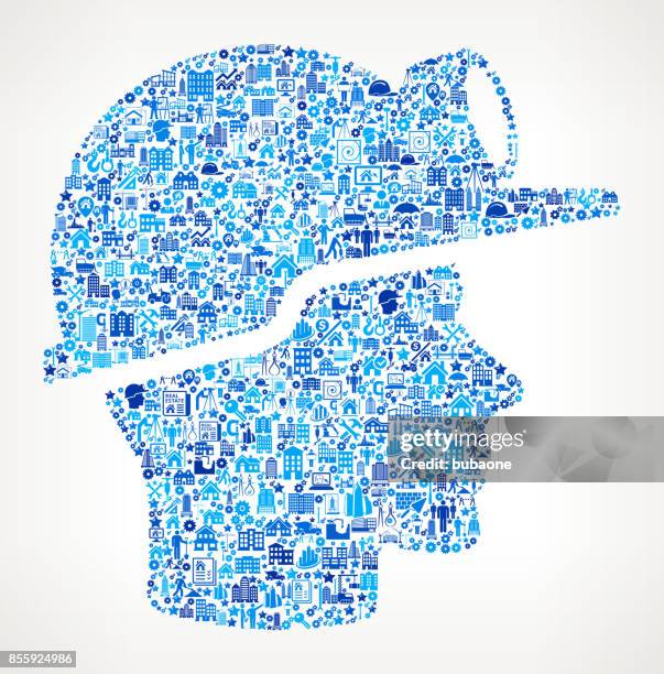 miner face construction industry vector icon pattern - hard hat tablet stock illustrations