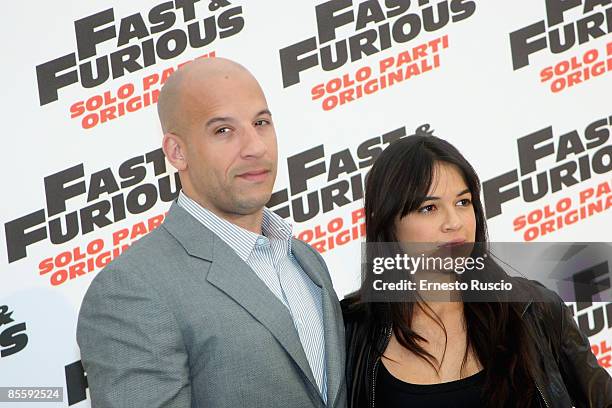 Vin Diesel and Michelle Rodriguez attend the 'Fast & Furious' photocall on March 25, 2009 in Rome, Italy.