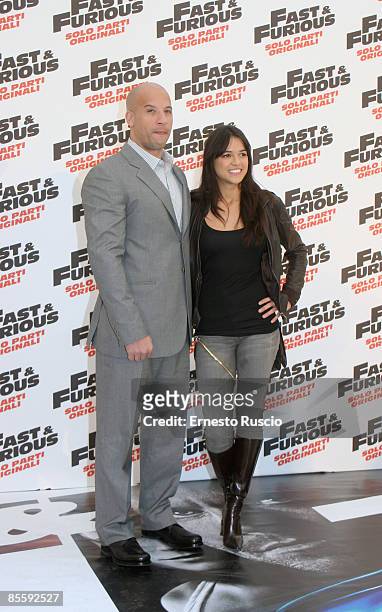 Vin Diesel and Michelle Rodriguez attend the 'Fast & Furious' photocall on March 25, 2009 in Rome, Italy.