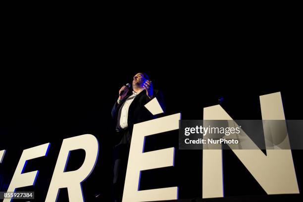 Oriol Junqueras, vicepresidente de la Generalidad de Cataluña, at the Montjuic event during the closing campaign rally for the 'Yes' vote in the...