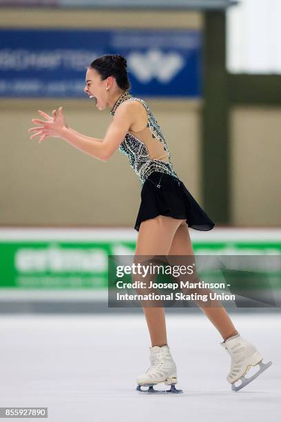 Kailani Craine of Australia reacts in the Ladies Free Skating during the Nebelhorn Trophy 2017 at Eissportzentrum on September 30, 2017 in...