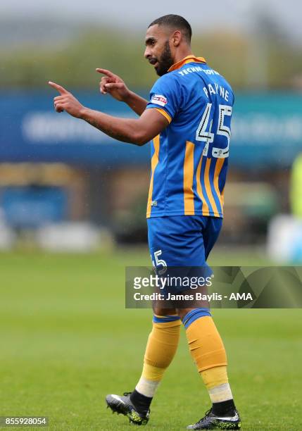 Stefan Payne of Shrewsbury Town celebrates after scoring a goal to make it 1-0 during the Sky Bet League One match between Shrewsbury Town and...