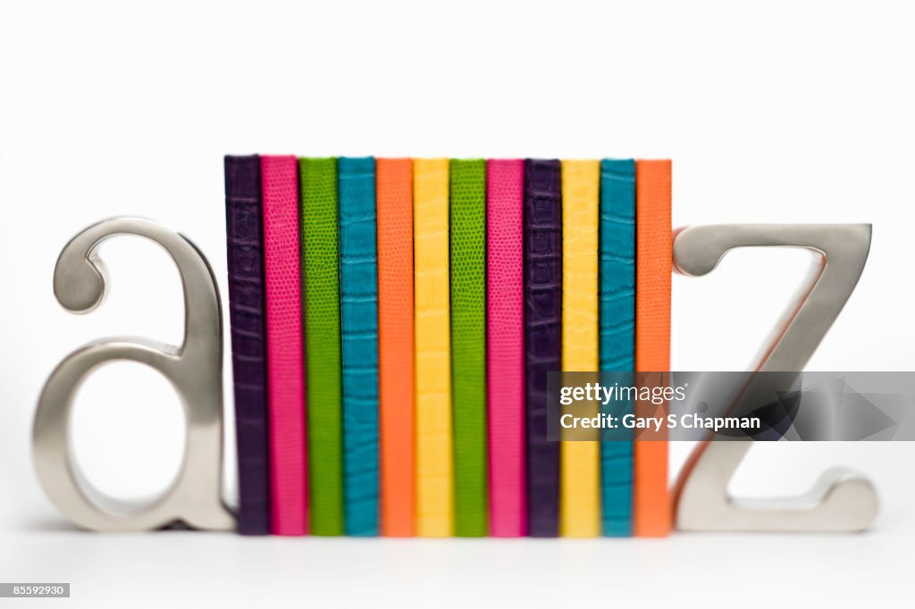 Colorful books between a to z bookends