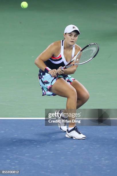 Ashleigh Barty looks during the ladies singles final between Ashleigh Barty of Australia and Caroline Garcia of France during Day 7of 2017 Dongfeng...