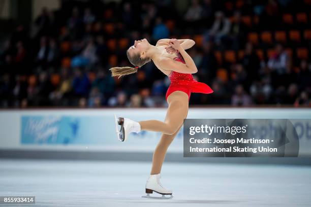 Matilda Algotsson of Sweden competes in the Ladies Free Skating during the Nebelhorn Trophy 2017 at Eissportzentrum on September 30, 2017 in...