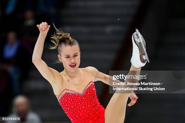 Matilda Algotsson of Sweden competes in the Ladies Free Skating during the Nebelhorn Trophy 2017 at Eissportzentrum on September 30, 2017 in...