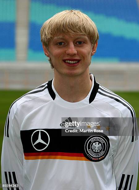 Andreas Beck of Germany poses for a photo during a photo call at the Zentral stadium on March 25, 2009 in Leipzig, Germany.