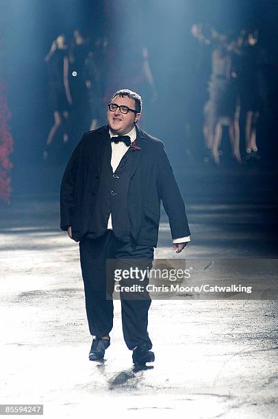 Designer Alber Elbaz walks the runway at the Lanvin Ready-to-Wear A/W 2009 fashion show during Paris Fashion Week at Halle Freyssinet on March 6,...