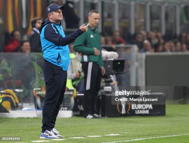 Rijeka coach Matjaz Kek issues instructions to his players during the UEFA Europa League group D match between AC Milan and HNK Rijeka at Stadio...