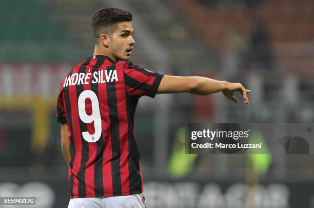 Andre Silva of AC Milan gestures during the UEFA Europa League group D match between AC Milan and HNK Rijeka at Stadio Giuseppe Meazza on September...