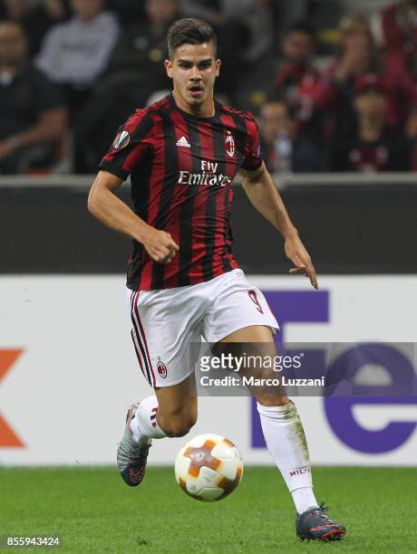 Andre Silva of AC Milan in action during the UEFA Europa League group D match between AC Milan and HNK Rijeka at Stadio Giuseppe Meazza on September...