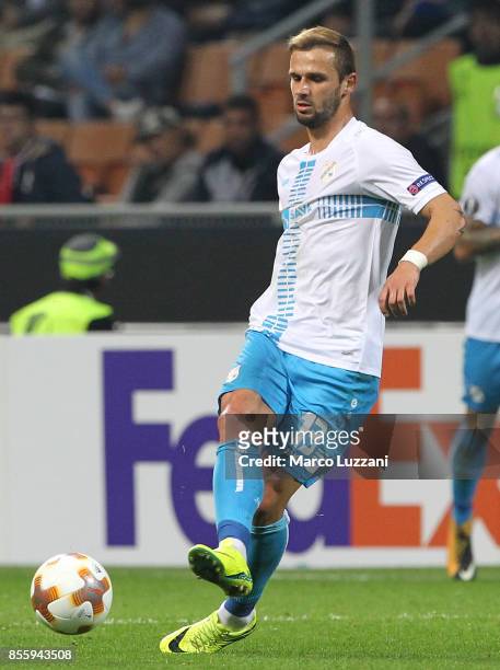 Dario Zuparic of HNK Rijeka in action during the UEFA Europa League group D match between AC Milan and HNK Rijeka at Stadio Giuseppe Meazza on...