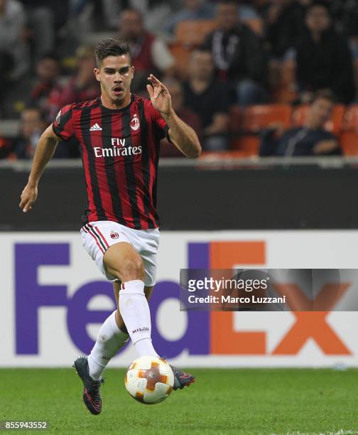 Andre Silva of AC Milan in action during the UEFA Europa League group D match between AC Milan and HNK Rijeka at Stadio Giuseppe Meazza on September...