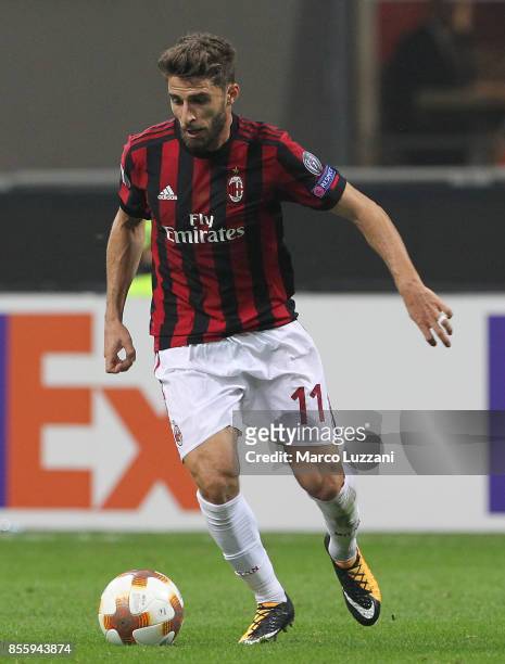 Fabio Borini of AC Milan in action during the UEFA Europa League group D match between AC Milan and HNK Rijeka at Stadio Giuseppe Meazza on September...