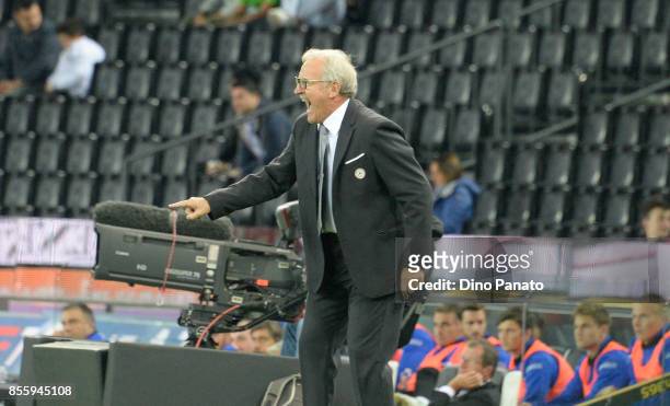 Head coach of Udinese Luigi Del Neri gestures during the Serie A match between Udinese Calcio and UC Sampdoria at Stadio Friuli on September 30, 2017...