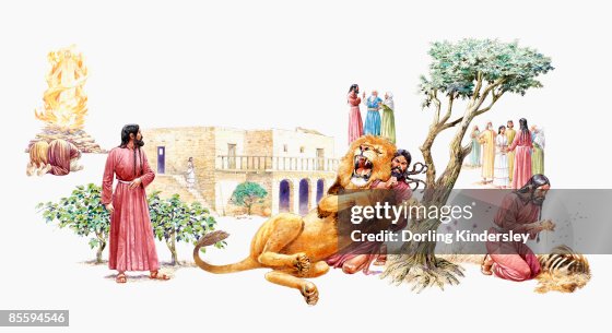 Samson Honey Riddle Sequence Of Illustrations Showing Samson Wrestling A Lion And Eating ...