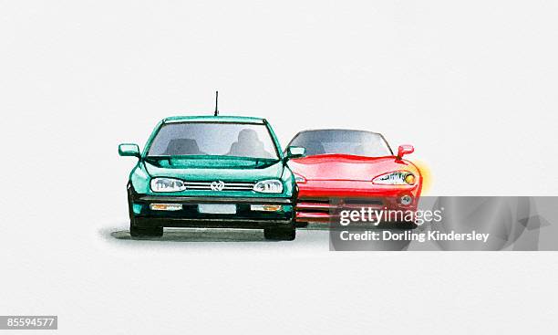 illustration of sports car overtaking saloon car - impatient 幅插畫檔、美工圖案、卡通及圖標