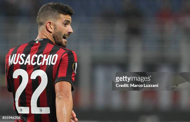 Mateo Musacchio of AC Milan celebrates his goal during the UEFA Europa League group D match between AC Milan and HNK Rijeka at Stadio Giuseppe Meazza...