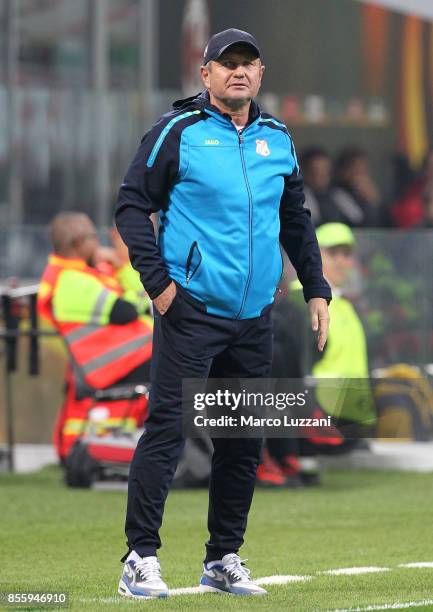 Rijeka coach Matjaz Kek watches the action during the UEFA Europa League group D match between AC Milan and HNK Rijeka at Stadio Giuseppe Meazza on...