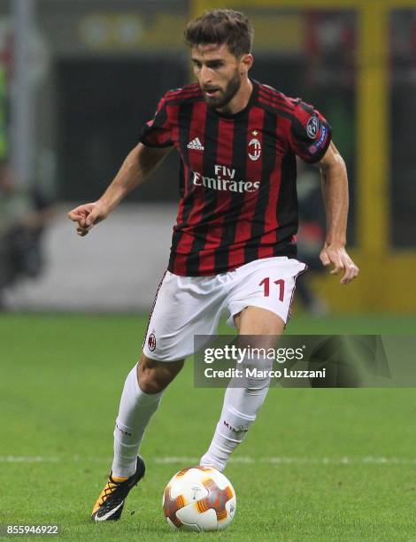 Fabio Borini of AC Milan in action during the UEFA Europa League group D match between AC Milan and HNK Rijeka at Stadio Giuseppe Meazza on September...